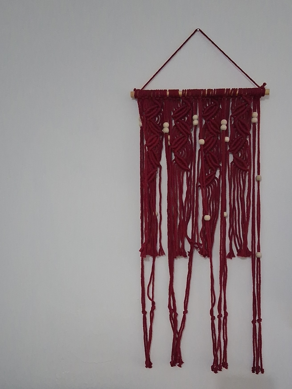 Macramé Hanging Bookshelf, Book Holder, Wall Art, New Unused, Red, Wood Beads